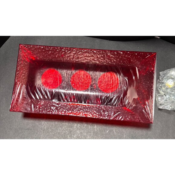 Red Glass Tealight Holder Set With Tray & Decorative Stones 3pc Holiday Festive - Picture 3 of 7